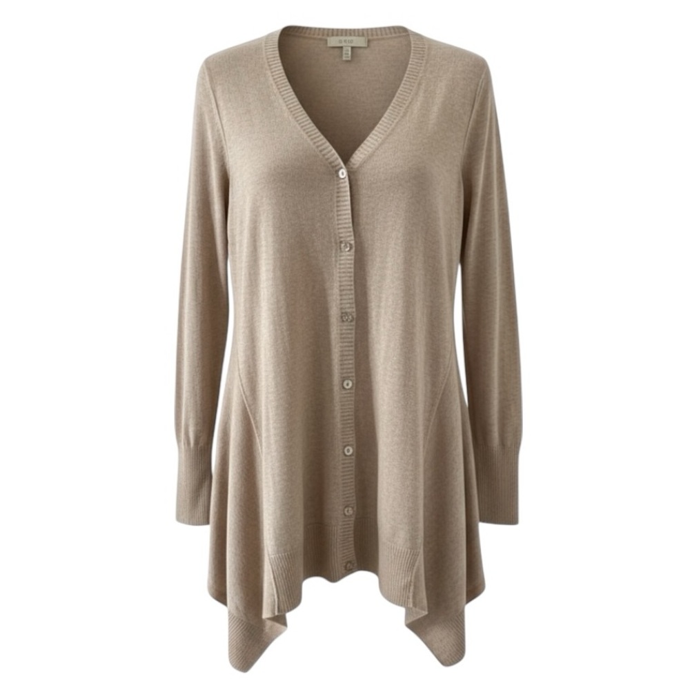 NEW LOGO by Lori Goldstein Light Tan Button Up Hint of Cashmere Knit Cardigan